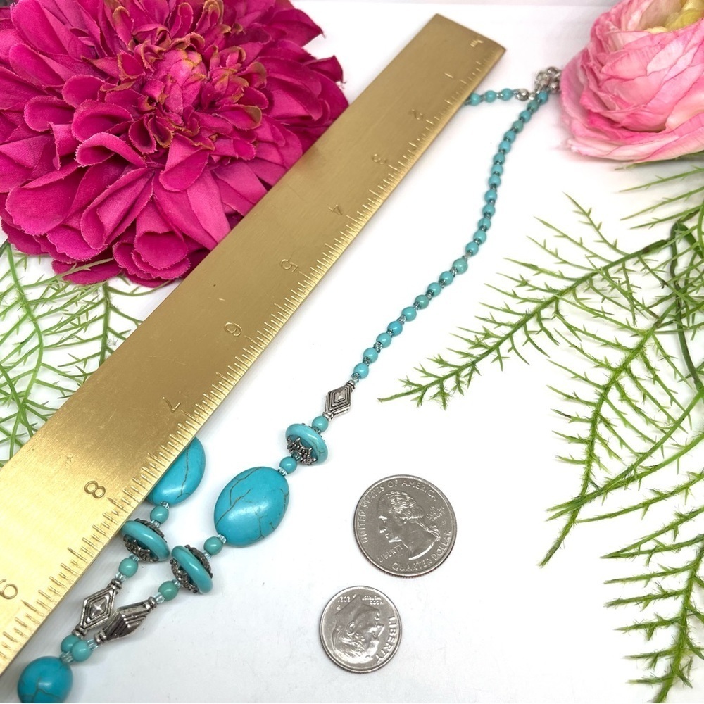 NEW⚜️Turquoise Howlite Stone Teardrop Beaded Necklace - Picture 5 of 7